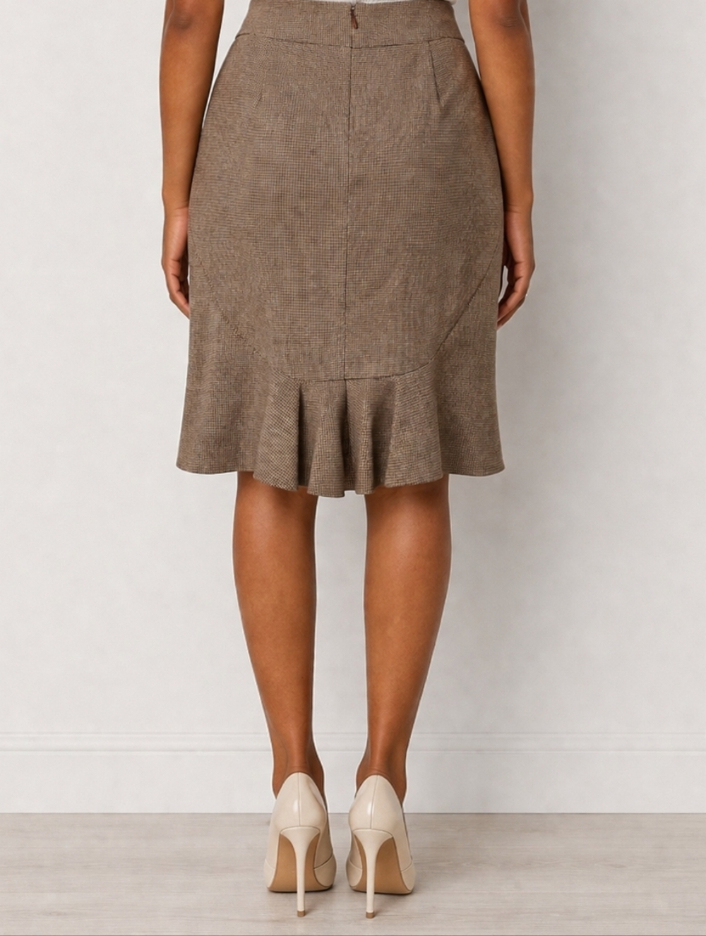 Rafaella Brown Houndstooth Pencil Skirt Size 8 Back Flounce Career Work Business